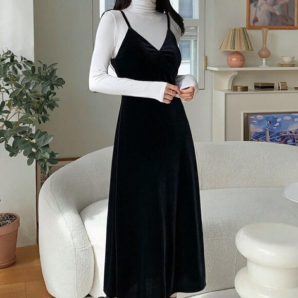 Black Casual Womens Solid Cami Dress - Picture 3 of 6